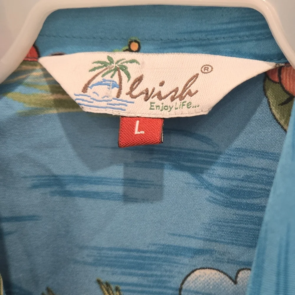 Orange and Blue Button Down Shirt with Tropical‎ Print